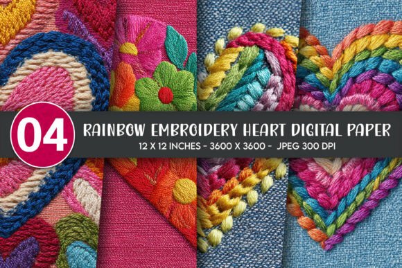Rainbow Embroidery Heart Digital Paper Review